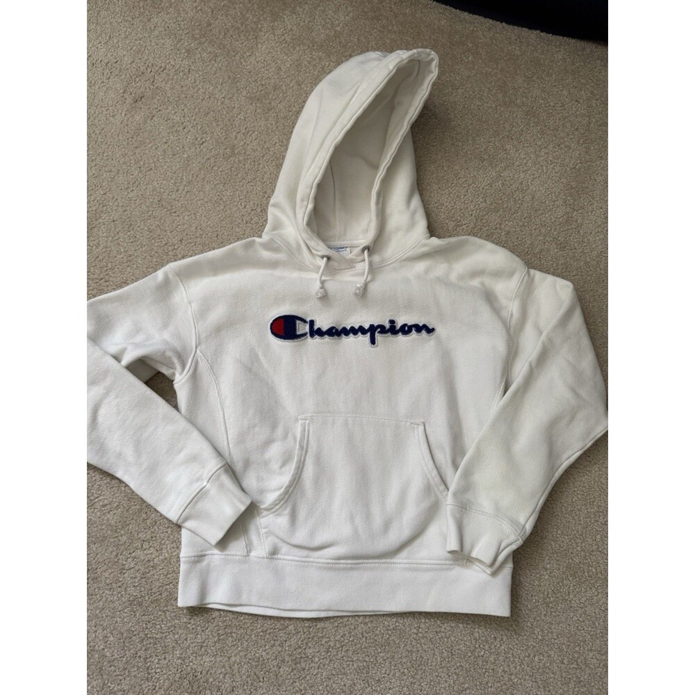 Champion Sweatshirt Youth Size Small White Front Pocket Heavyweight Cotton